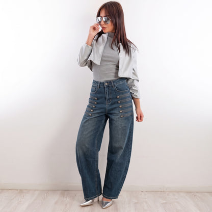 toocool pantaloni baggy jeans donna denim larghi con bottoni toocool jf672b blu xs