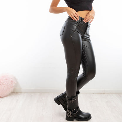 toocool pantaloni donna effetto pelle skinny felpati caldi inverno elasticizzati toocool gg 99902 nero s