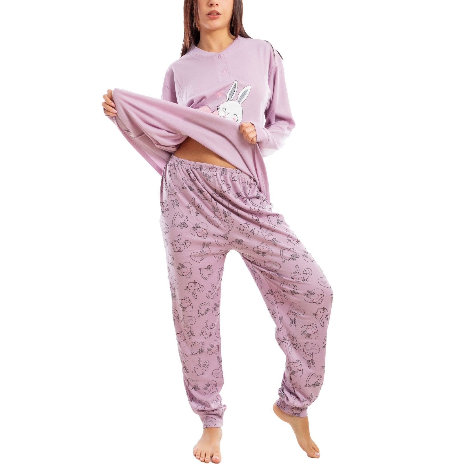 toocool pigiama donna felpato invernale coniglietti caldo c3101