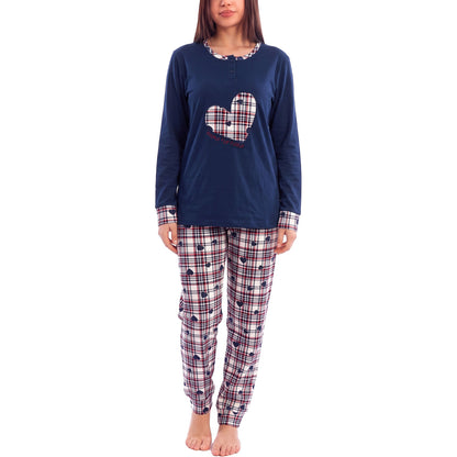 toocool pigiama donna felpato lungo scozzese cuori caldo invernale toocool q2244 blu scuro m