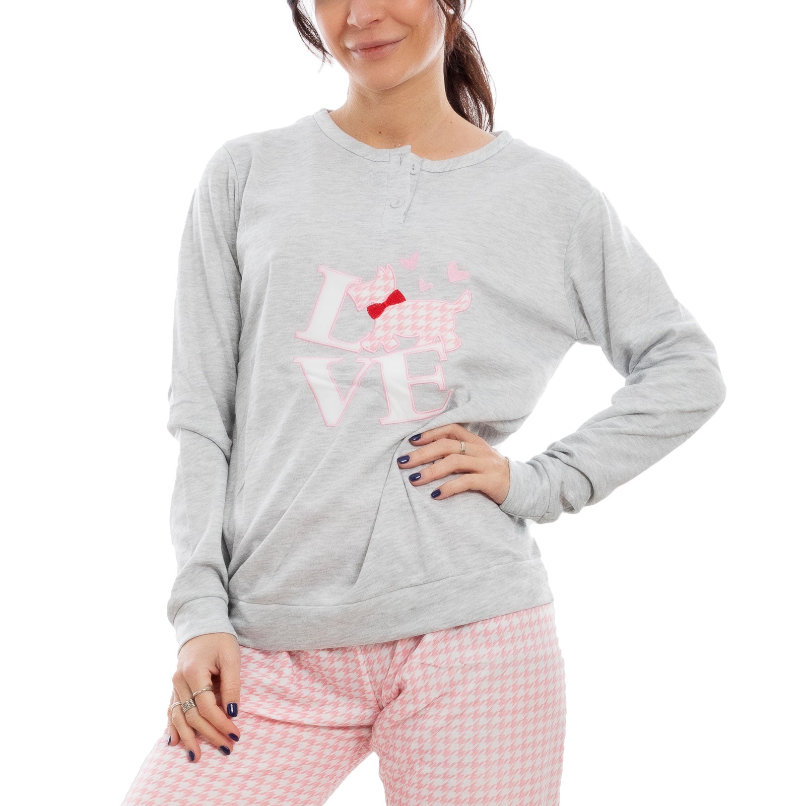 toocool pigiama donna felpato pied de poule maniche lunghe pantaloni completo 2 pezzi toocool c1505 grigio chiaro s