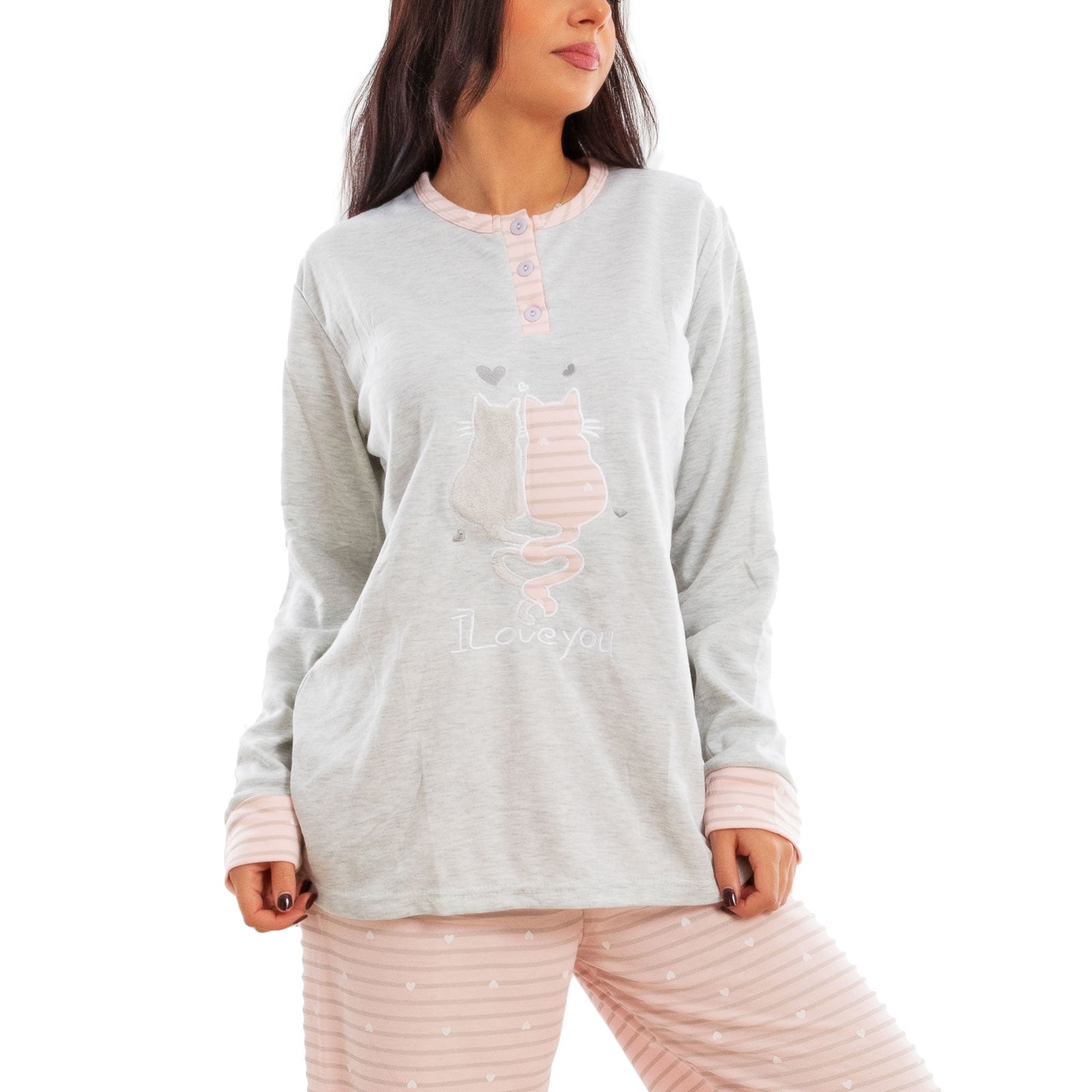 toocool pigiama donna invernale felpato gatti maniche lunghe caldo cotone pantaloni toocool f5678 grigio m