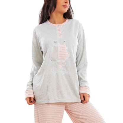toocool pigiama donna invernale felpato gatti maniche lunghe caldo cotone pantaloni toocool f5678 grigio m