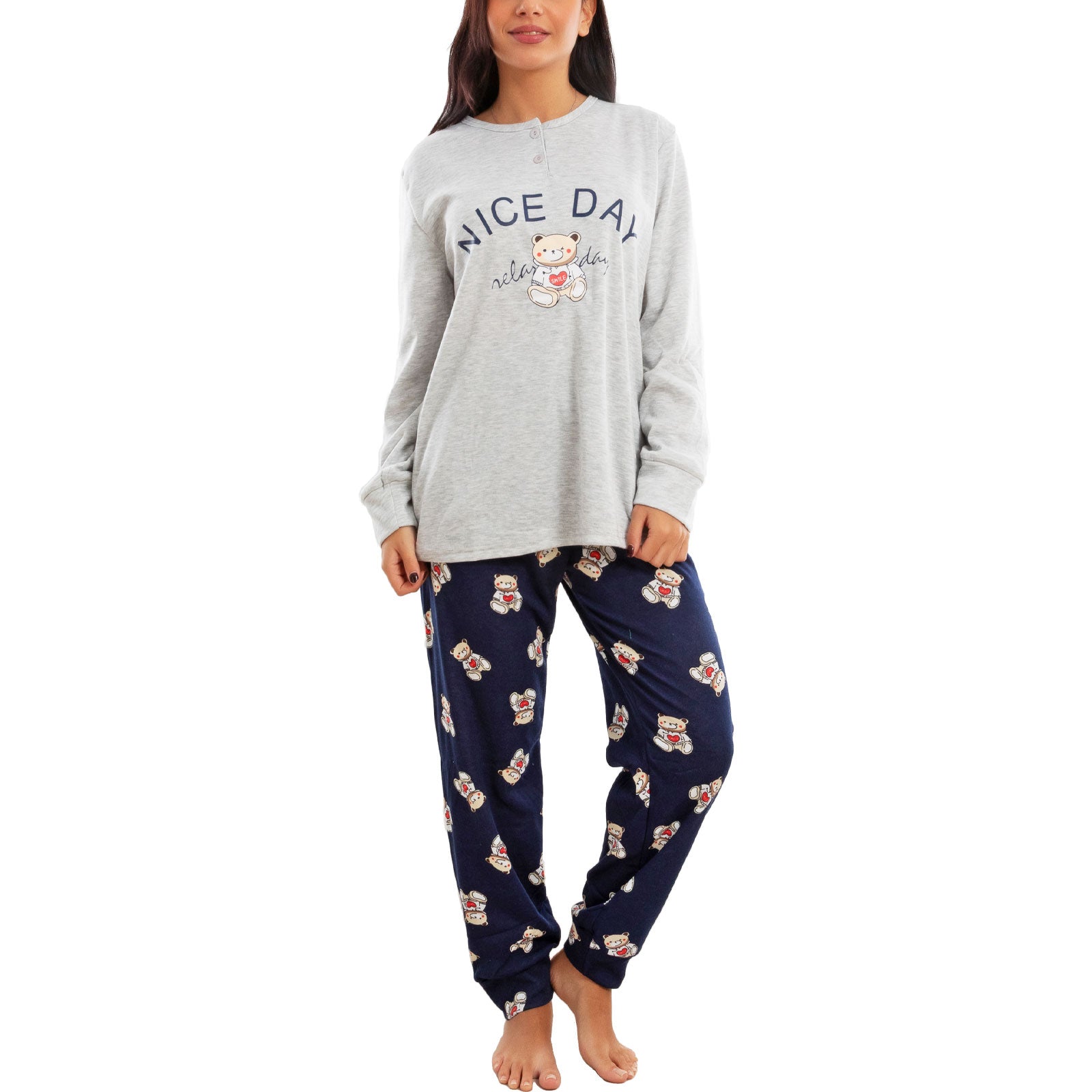 toocool pigiama donna invernale felpato orsetto maniche lunghe pantaloni caldo cotone toocool q2251 grigio m