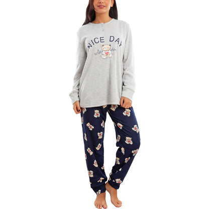 toocool pigiama donna invernale felpato orsetto maniche lunghe pantaloni caldo cotone toocool q2251 grigio m