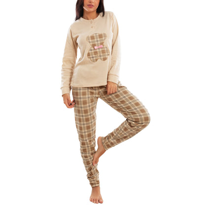 toocool pigiama donna invernale felpato orsetto scozzese caldo cotone maniche lunghe toocool it 6433 beige s