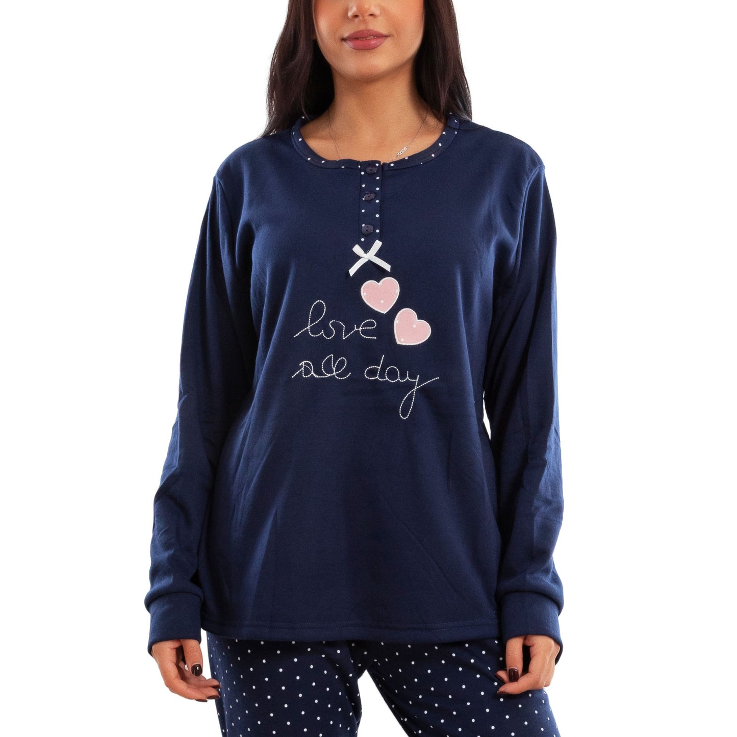 toocool pigiama donna invernale felpato pois maniche lunghe pantaloni caldo cotone toocool e5820 blu m