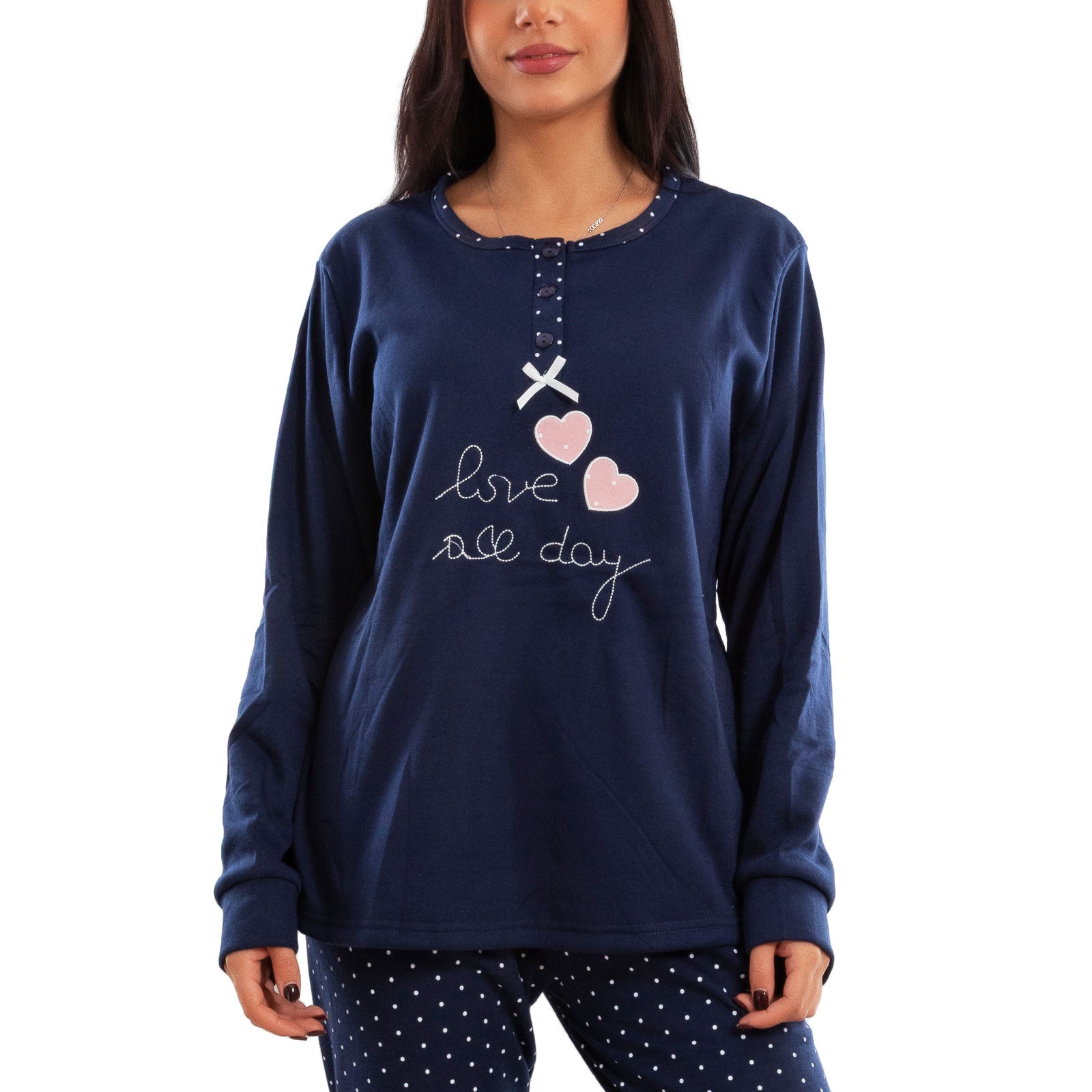 toocool pigiama donna invernale felpato pois maniche lunghe pantaloni caldo cotone toocool e5820 blu m