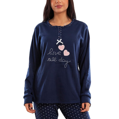 toocool pigiama donna invernale felpato pois maniche lunghe pantaloni caldo cotone toocool e5820 blu m