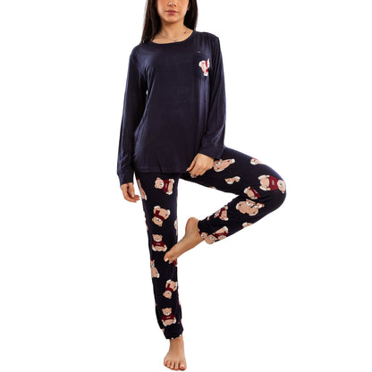 toocool pigiama donna lungo completo due pezzi maglia maniche lunghe pantaloni fantasia orsetti toocool e2600