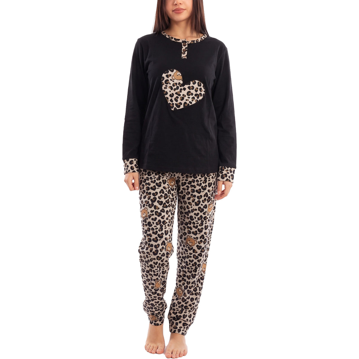 toocool pigiama felpato donna invernale stampa animalier cuore toocool q1060 nero xl