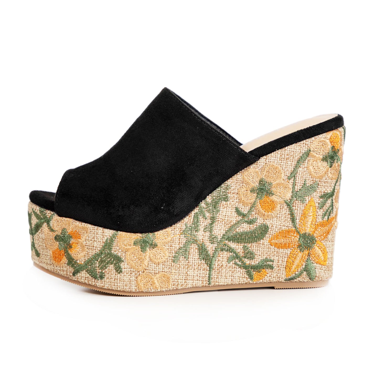 toocool sabot donna zeppa alta e plateau sandali mule open toe scamosciata ricamo floreale boho chict toocool ad5c z1241 nero 36