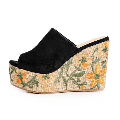 toocool sabot donna zeppa alta e plateau sandali mule open toe scamosciata ricamo floreale boho chict toocool ad5c z1241 nero 36
