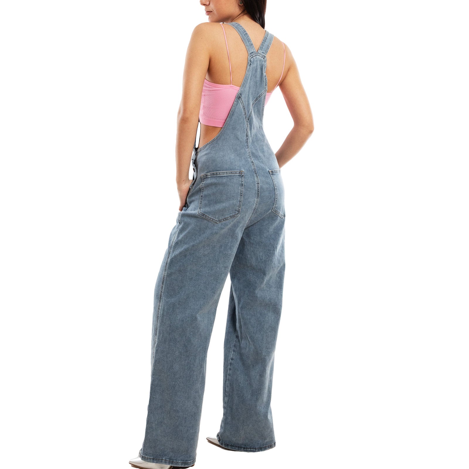 toocool salopette jeans donna palazzo tuta intera denim wide leg bretelle regolabili multitasche casual streetwear toocool vi 6633 blu chiaro s