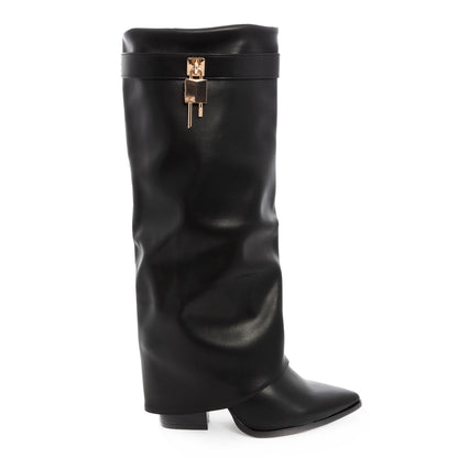toocool stivali donna al ginocchio gambale a tubo lucchetto dorato stivali a punta pelle sintetica shark style toocool g698 nero 36