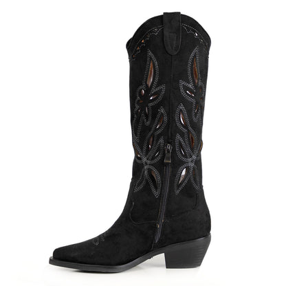 toocool stivali texani al ginocchio con ricami e intagli traforati camoscio sintetico stile boho chic country toocool mp746 3 nero 36