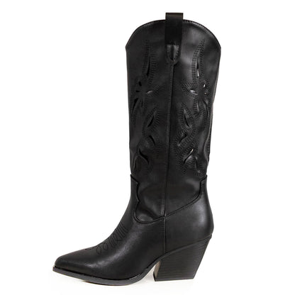 toocool stivali texani al ginocchio estivi e autunnali con ricami e intagli traforati punta allungata stile boho chic country toocool g720 nero 36