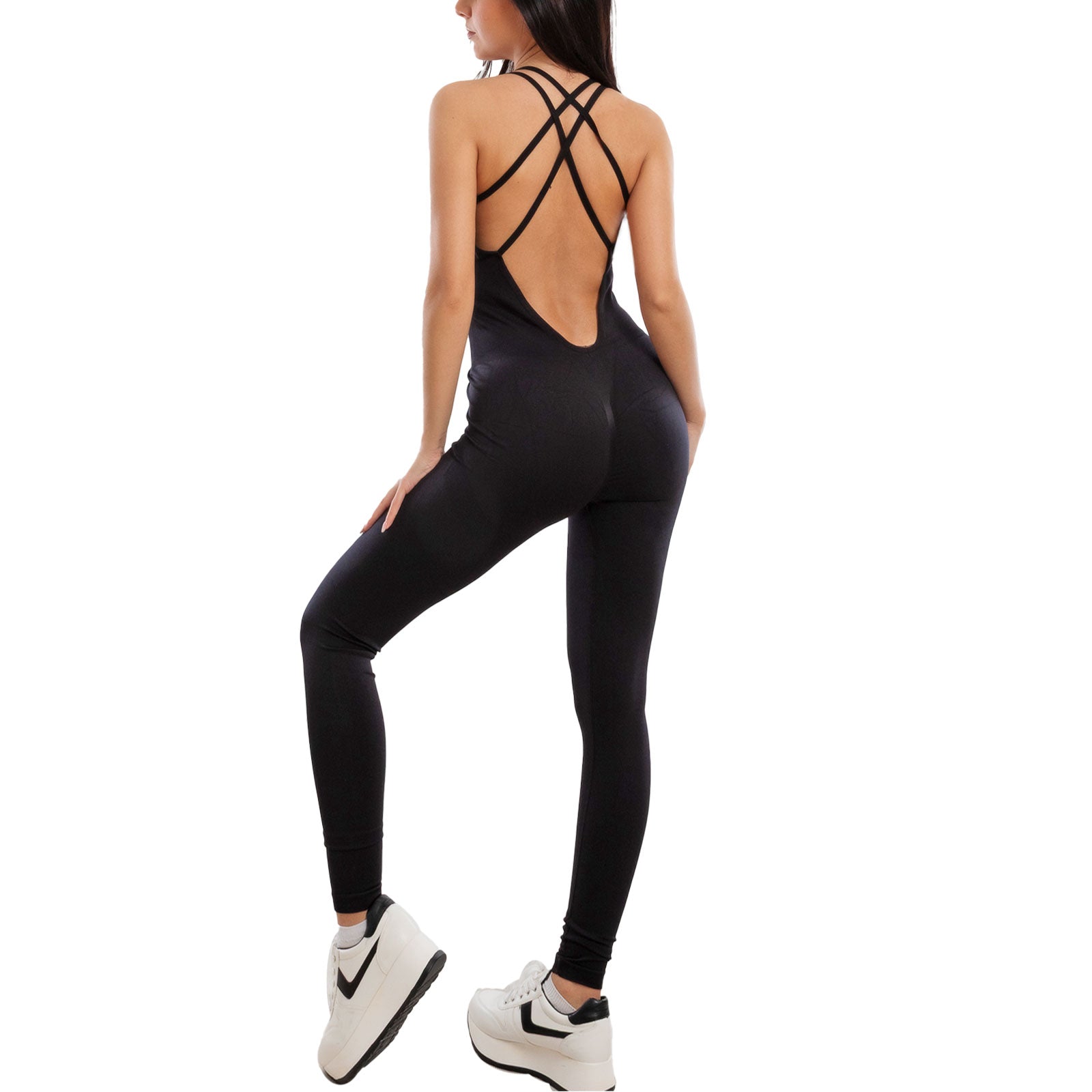 toocool tuta sportiva donna jumpsuit intera aderente body modellante yoga pilate fitness schiena scoperta incrocio toocool s90025 nero sm