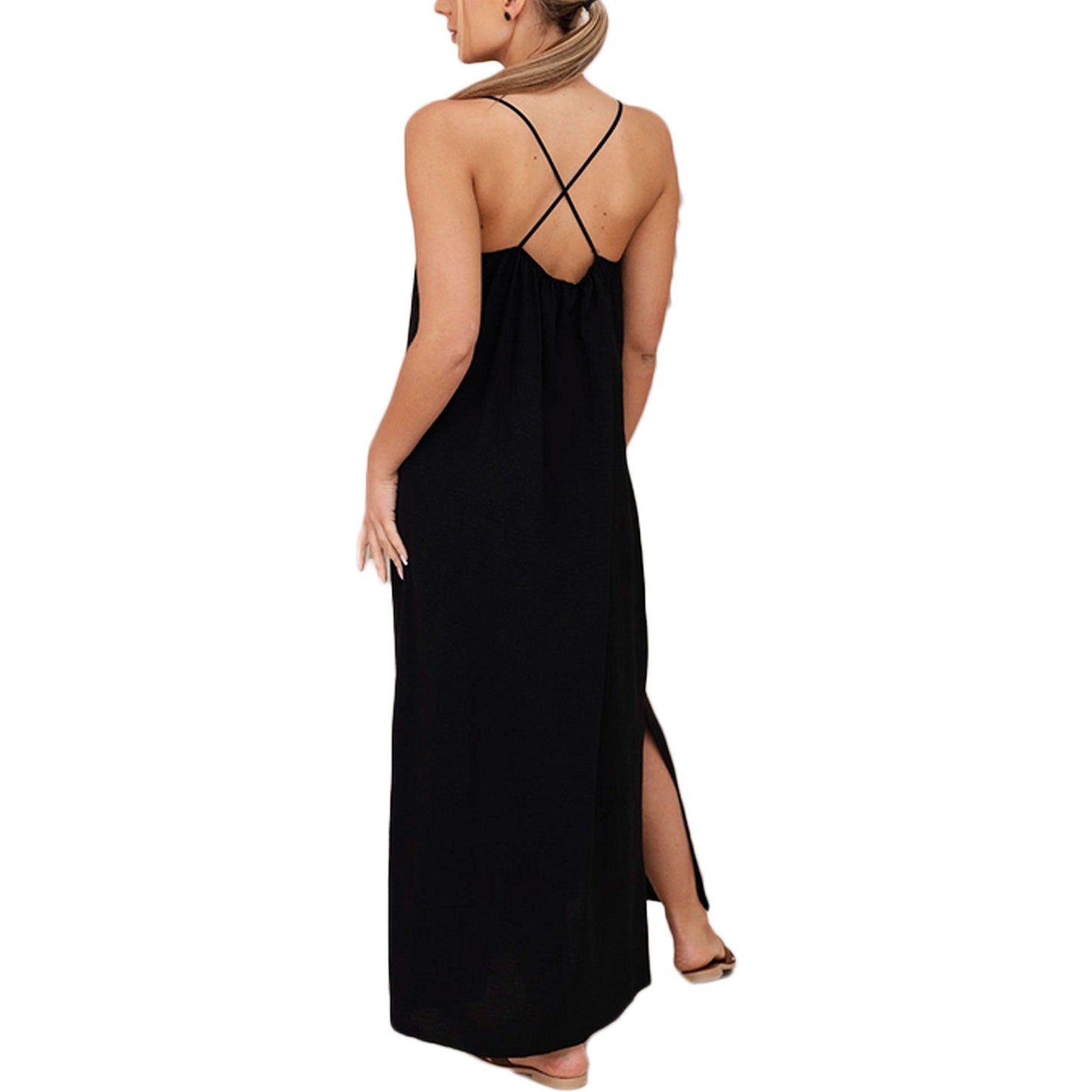 toocool vestito lungo donna estivo abito maxi spalline sottili spacchi laterali vb 6418
