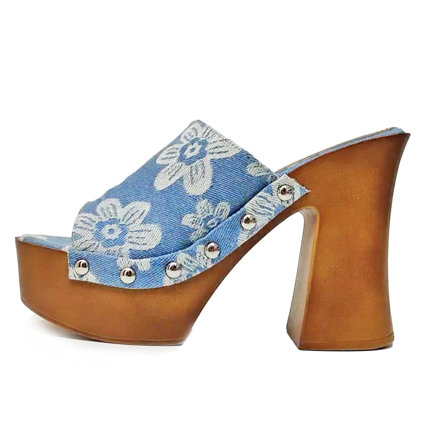 toocool zoccoli donna denim stampa floreale sabot zeppa plateau effetto legno sandali retro style toocool su 8006 1 blu chiaro 36