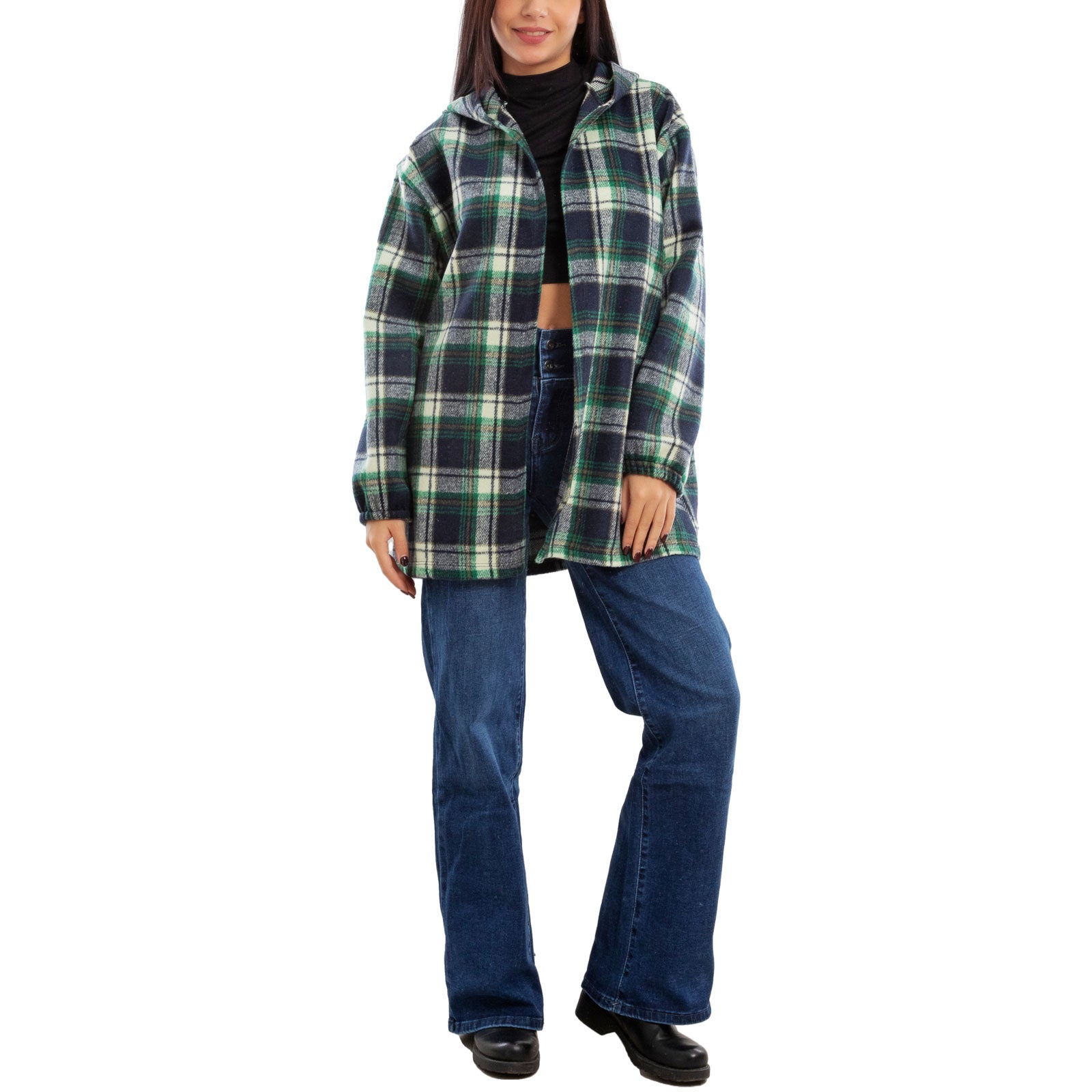 toocool giacca donna blazer felpa cardigan flanella cappuccio scozzese quadri toocool vi 5790 nero sl