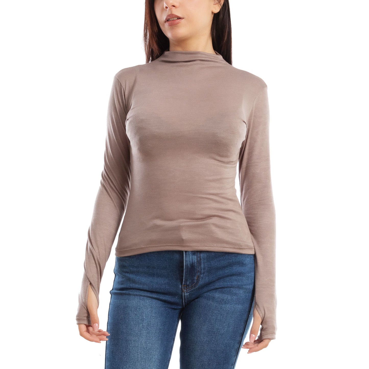 toocool maglia donna blusa maniche lunghe foro per pollice vi 5255
