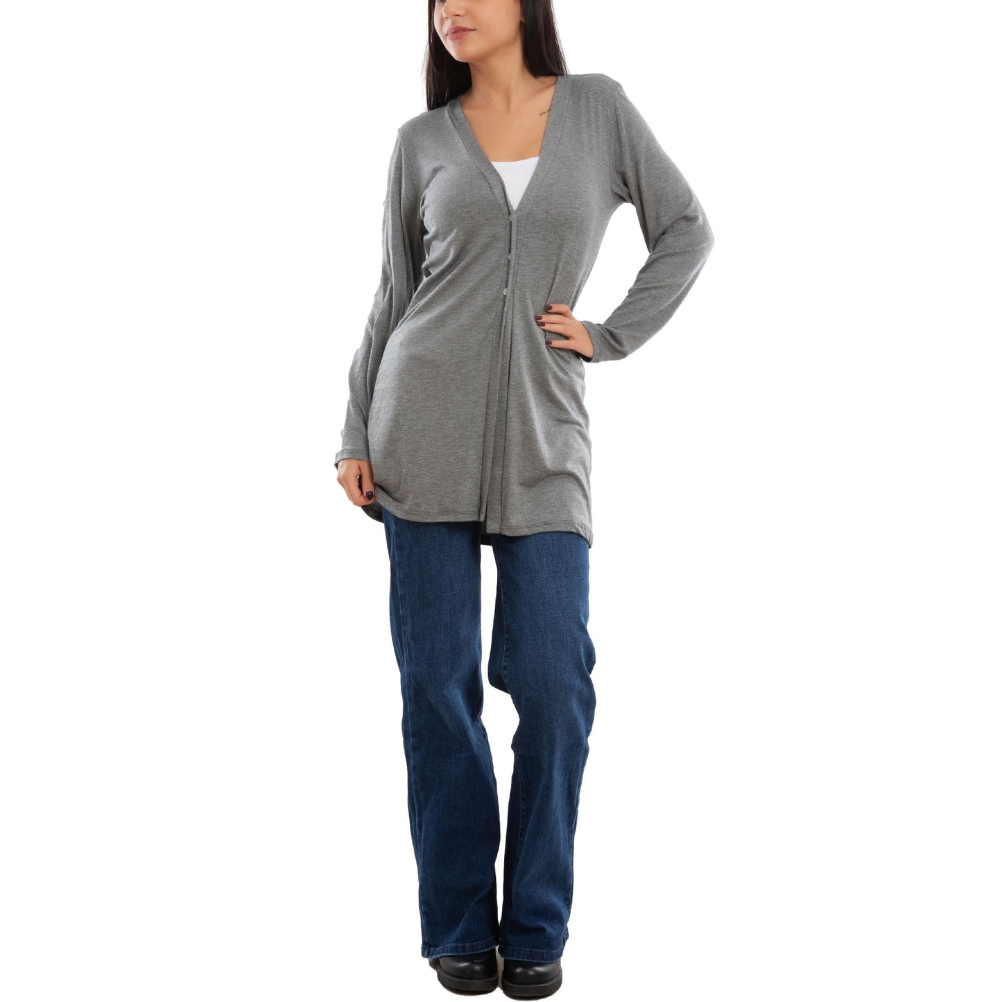 toocool cardigan lungo donna elegante coprispalle spolverino bottoni manica lunga toocool vb 4222 nero sl