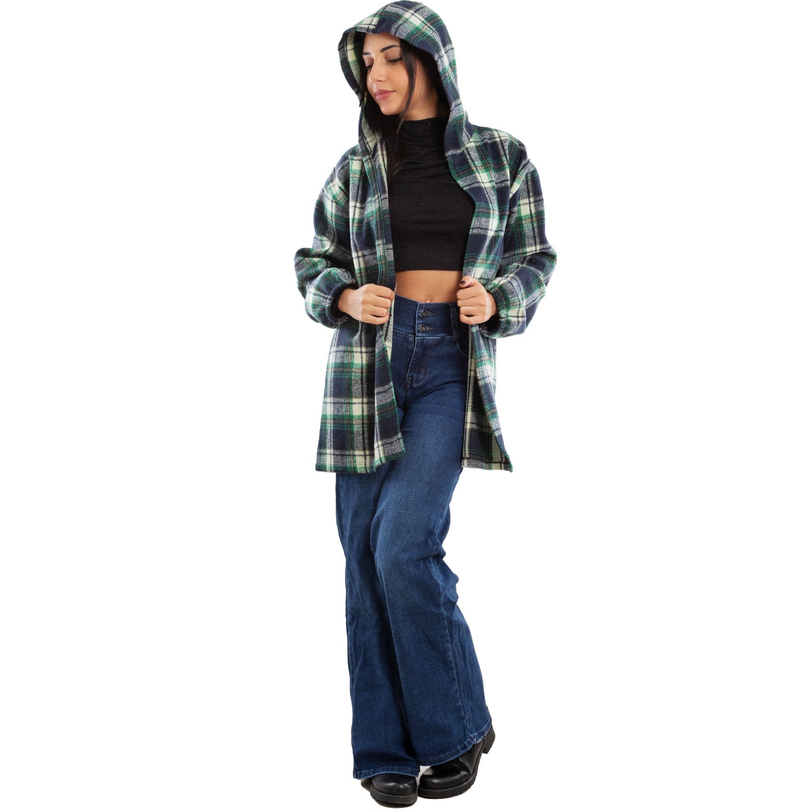 toocool giacca donna blazer felpa cardigan flanella cappuccio scozzese quadri toocool vi 5790 nero sl