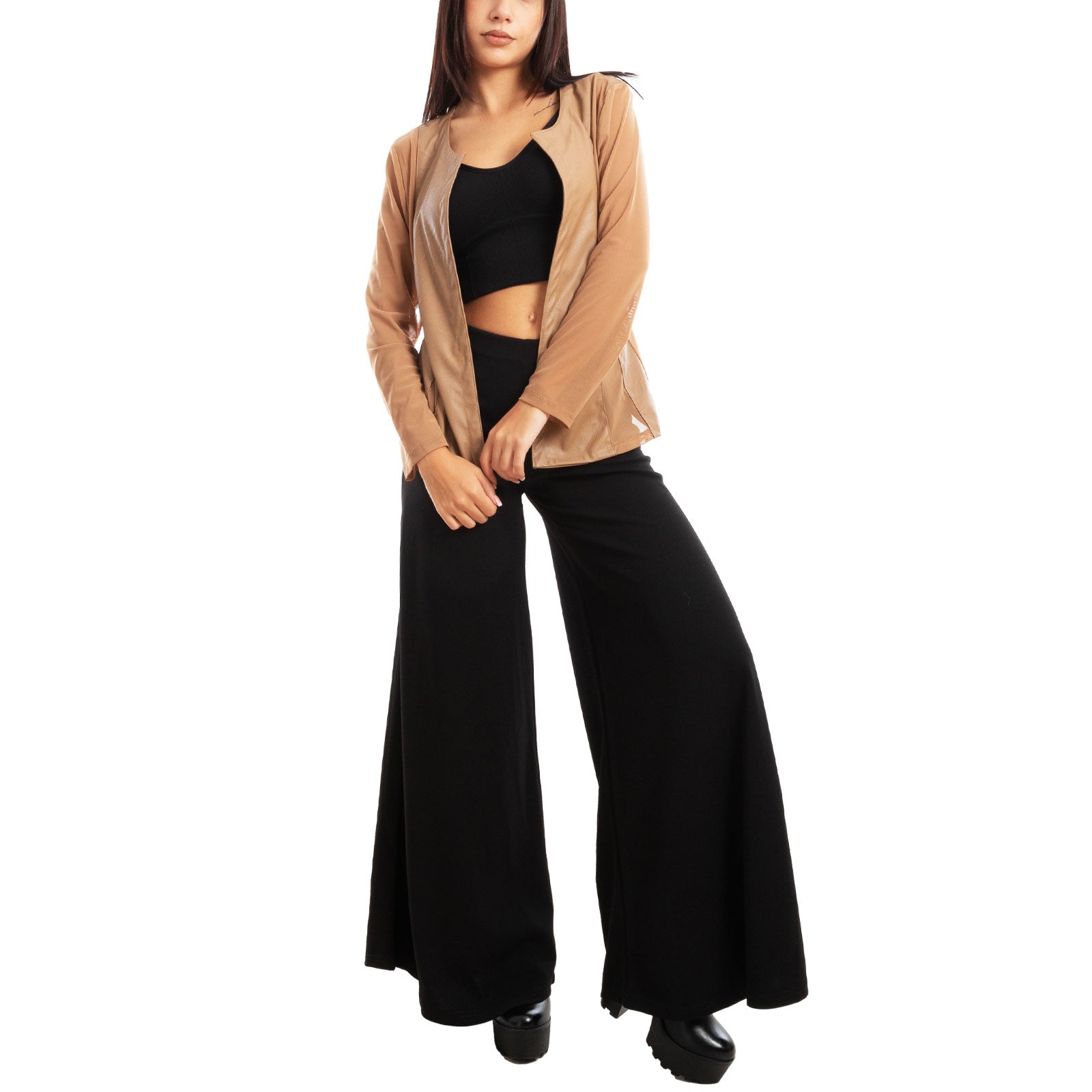 toocool giacca pelle sintetica donna velata elegante g987