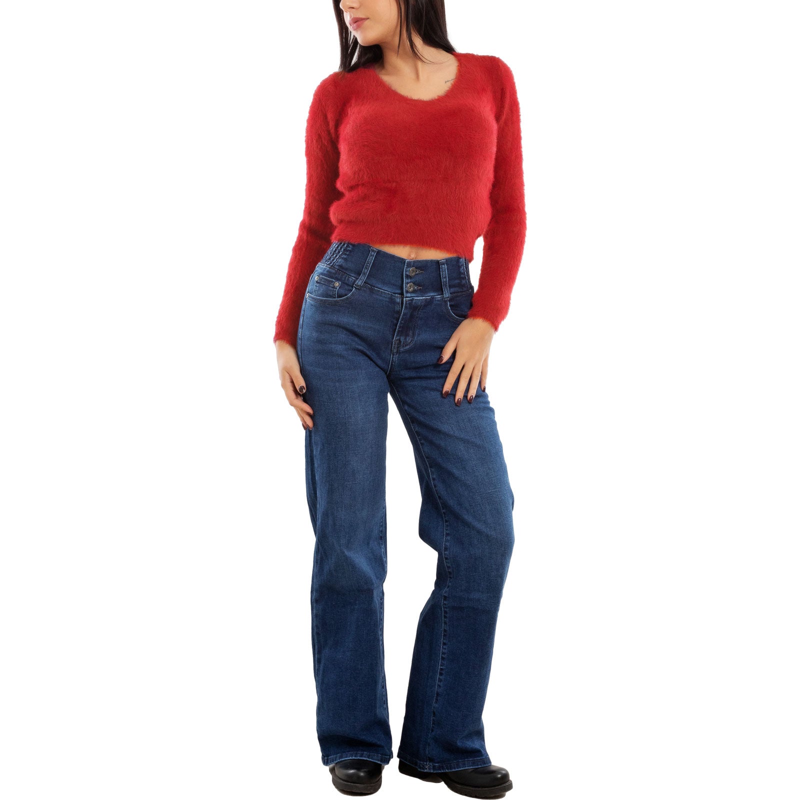 toocool maglione donna peloso pullover corto aderente invernale scollo v toocool 9390 nero sm