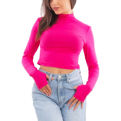 toocool top donna crop corto maniche lunghe foro per pollice blusa toocool vi 5317 nero sm