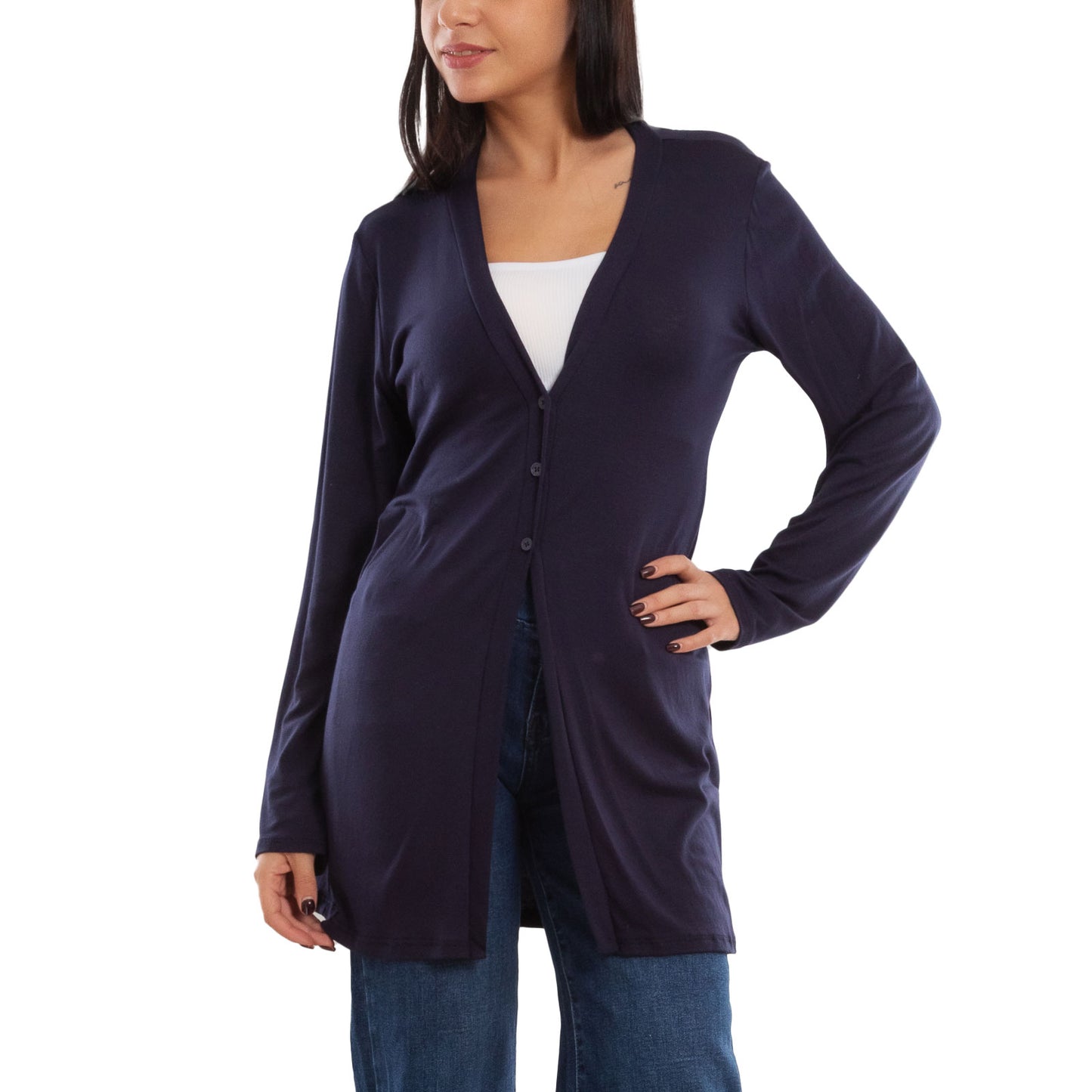 toocool cardigan lungo donna elegante coprispalle spolverino bottoni manica lunga toocool vb 4222 nero sl