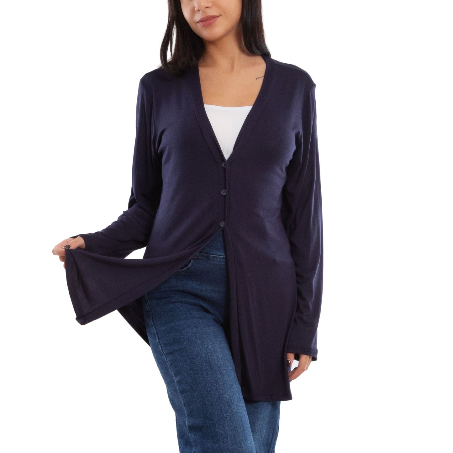 toocool cardigan lungo donna elegante coprispalle spolverino bottoni manica lunga toocool vb 4222 nero sl