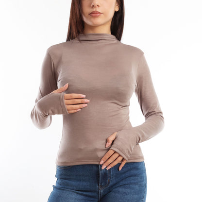 toocool maglia donna blusa maniche lunghe foro per pollice vi 5255