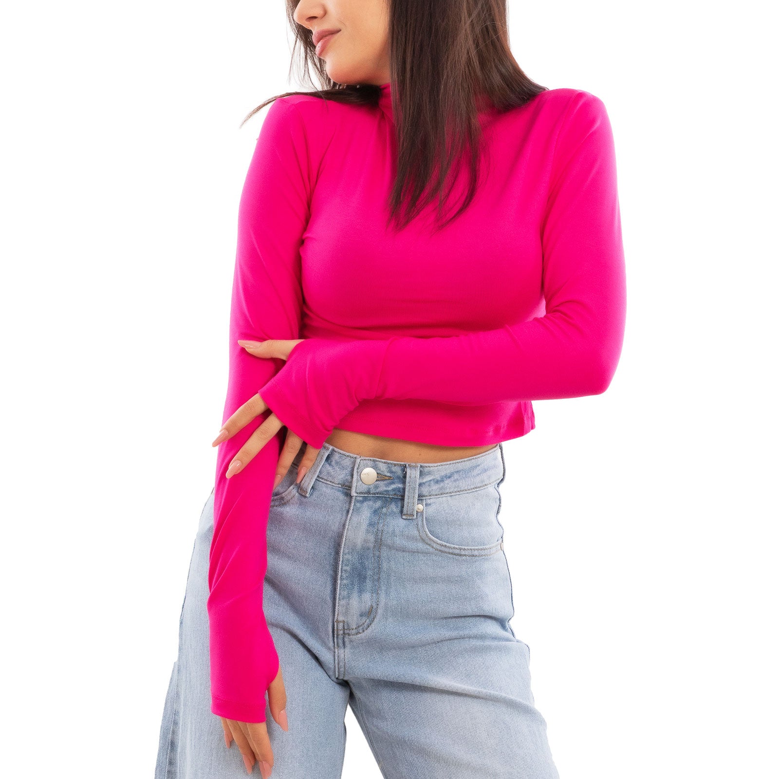 toocool top donna crop corto maniche lunghe foro per pollice blusa toocool vi 5317 nero sm