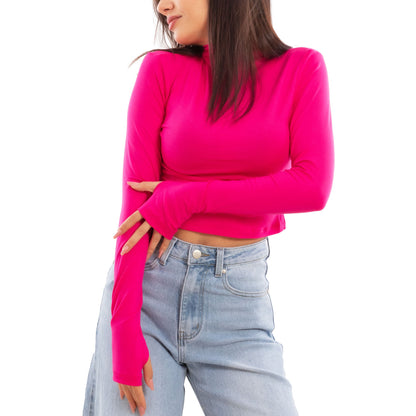 toocool top donna crop corto maniche lunghe foro per pollice blusa toocool vi 5317 nero sm
