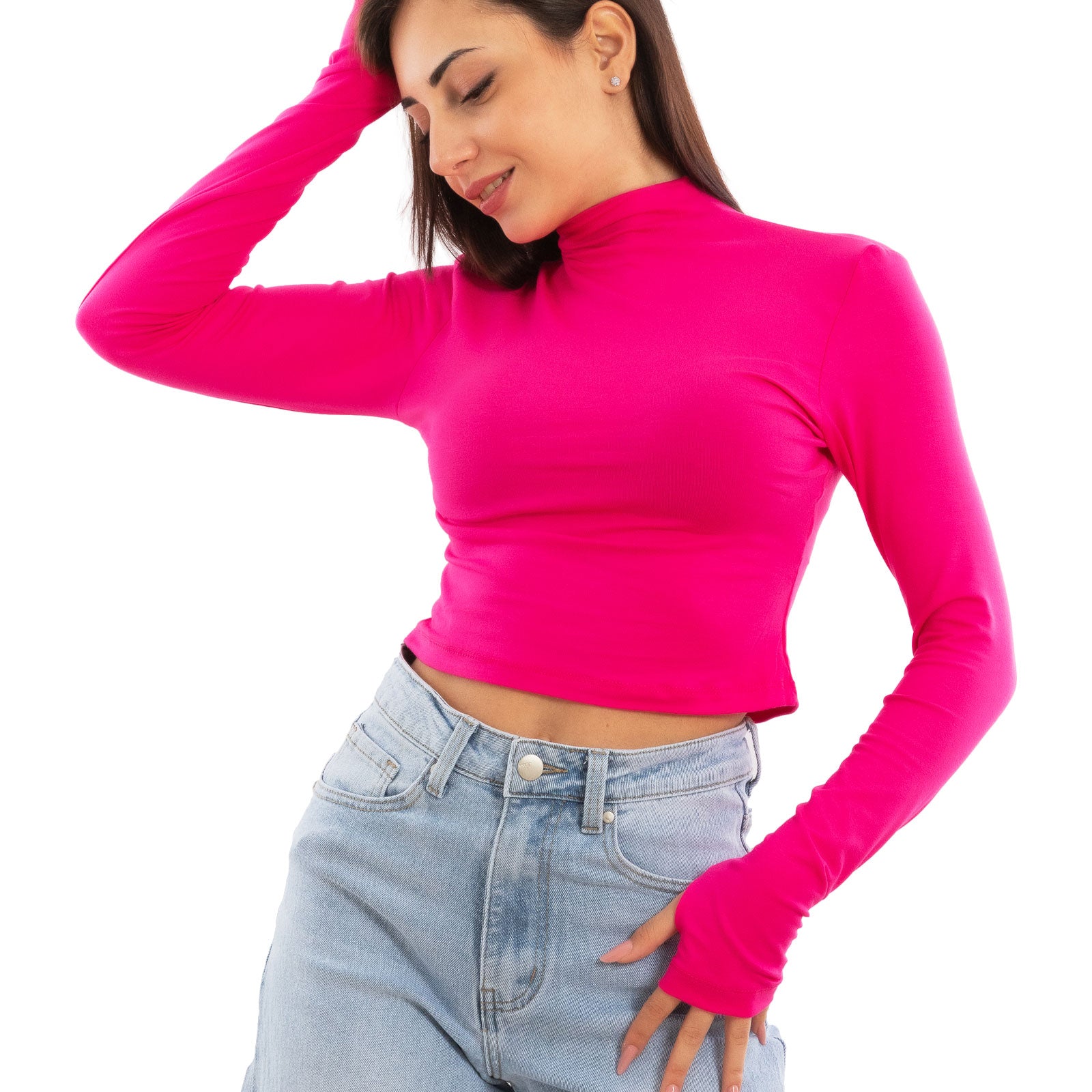 toocool top donna crop corto maniche lunghe foro per pollice blusa toocool vi 5317 nero sm