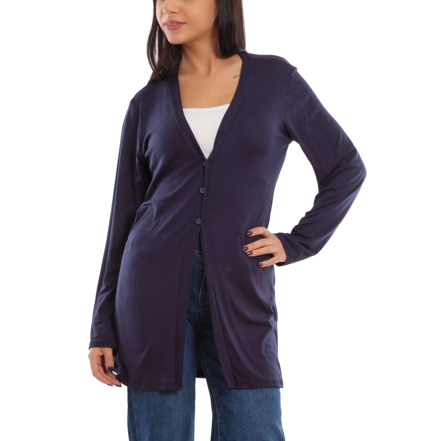 toocool cardigan lungo donna elegante coprispalle spolverino bottoni manica lunga toocool vb 4222 nero sl