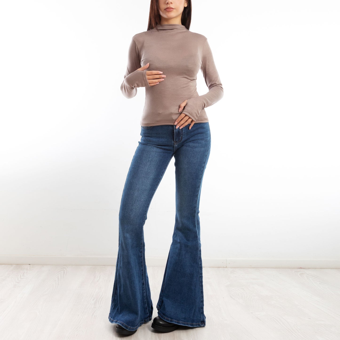 toocool maglia donna blusa maniche lunghe foro per pollice vi 5255