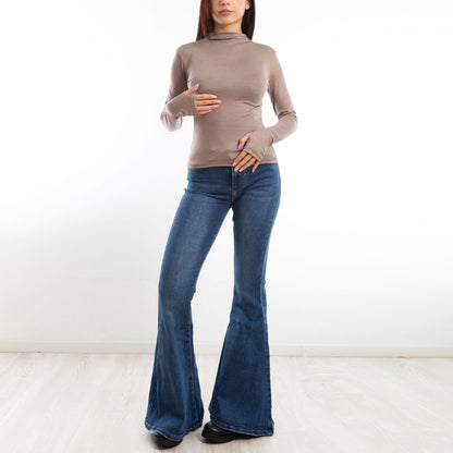 toocool maglia donna blusa maniche lunghe foro per pollice vi 5255