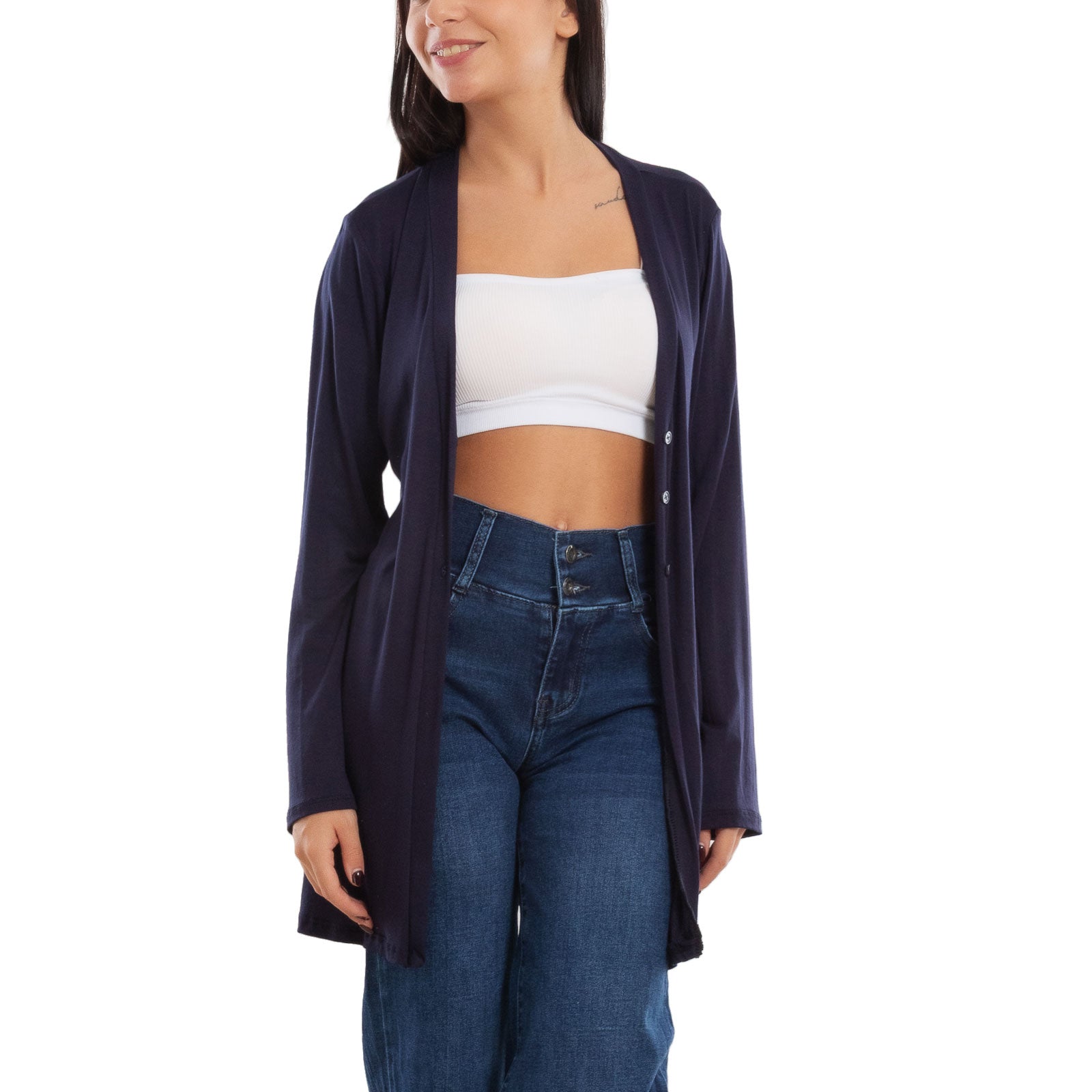 toocool cardigan lungo donna elegante coprispalle spolverino bottoni manica lunga toocool vb 4222 nero sl