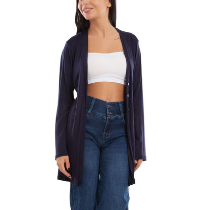 toocool cardigan lungo donna elegante coprispalle spolverino bottoni manica lunga toocool vb 4222 nero sl