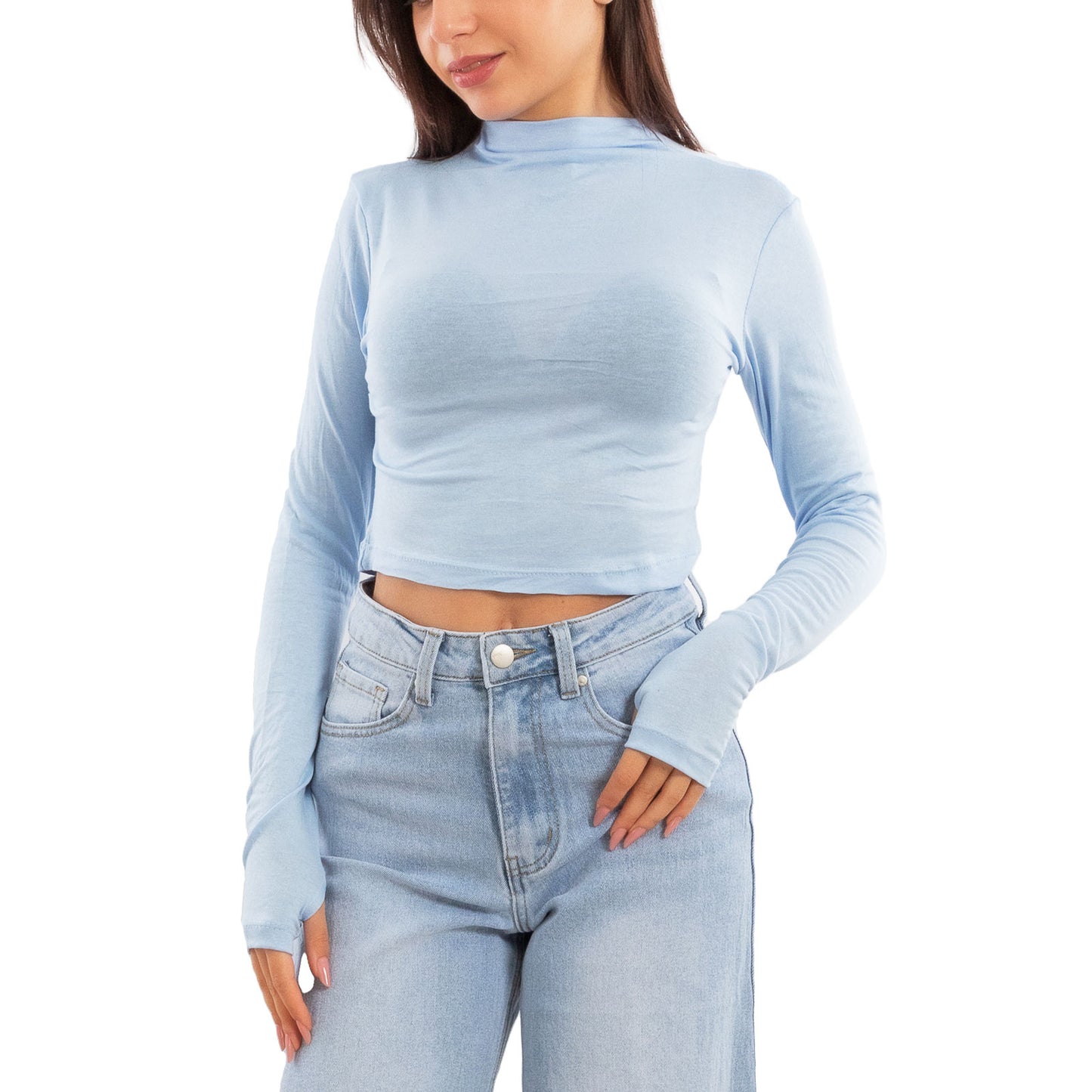 toocool top donna crop corto maniche lunghe foro per pollice blusa toocool vi 5317 nero sm