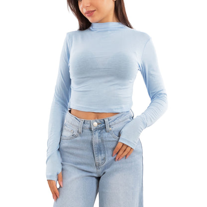 toocool top donna crop corto maniche lunghe foro per pollice blusa toocool vi 5317 nero sm
