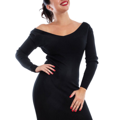 toocool abito donna in maglia a costine vestito midi slim fit manica lunga elegante e casual toocool vi 17126 nero sm