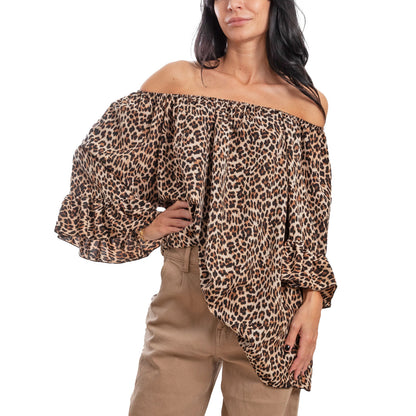 toocool blusa donna leopardata animalier spalle nude maniche ampie gitana barchetta maglia elegante toocool ms 2480 leopardato sm