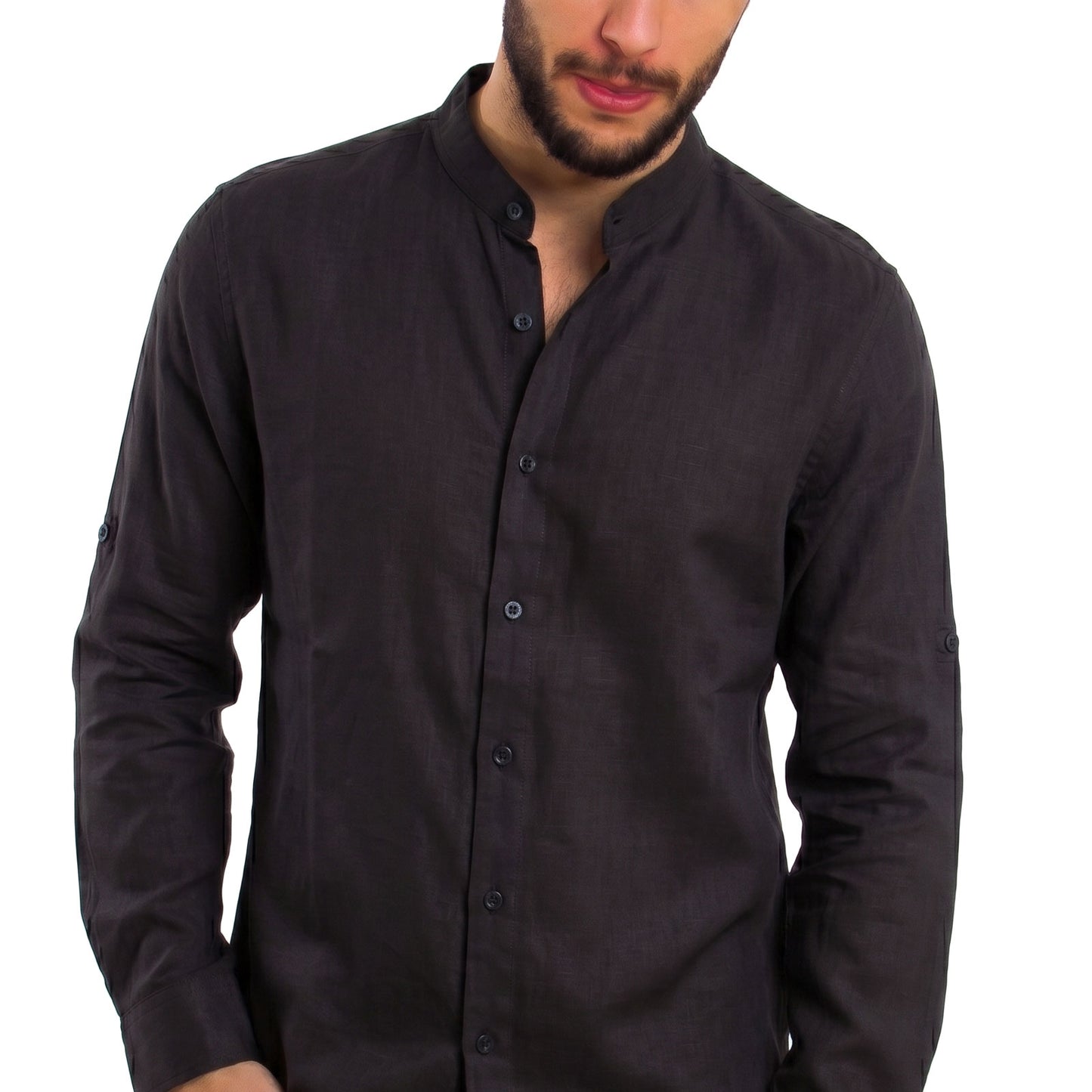 toocool camicia uomo misto lino maniche lunghe bottone regolabile collo alla coreana toocool z 909 nero s