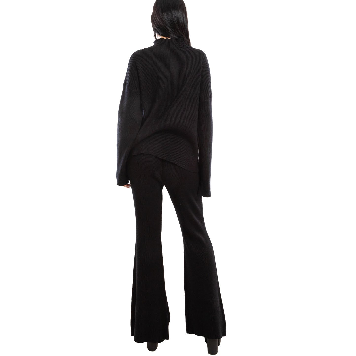 toocool completo donna maglia costine 2 pezzi set coordinato alto pantaloni zampa laccio tuta casual loungewear 59111