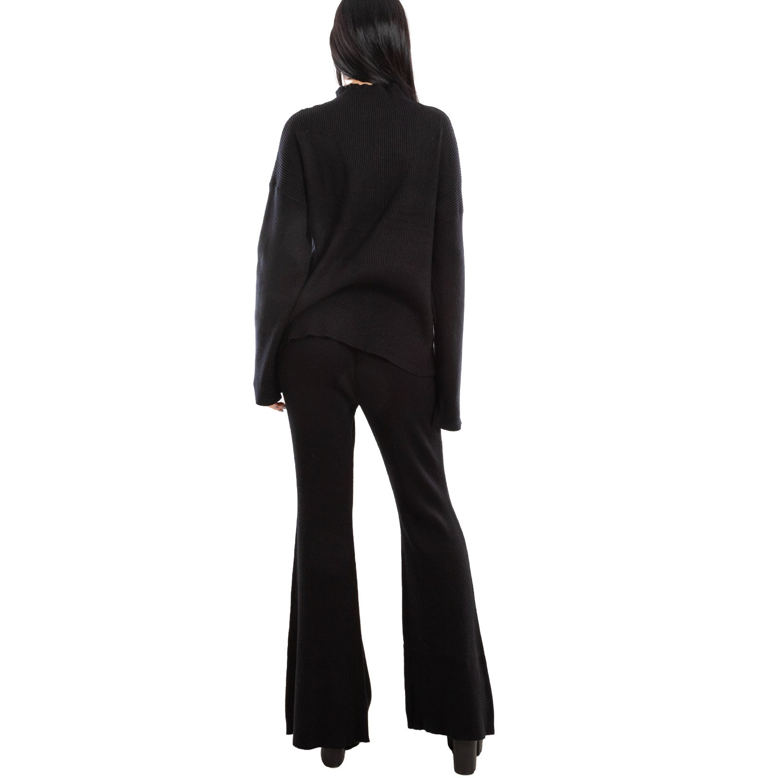 toocool completo donna maglia costine 2 pezzi set coordinato alto pantaloni zampa laccio tuta casual loungewear 59111