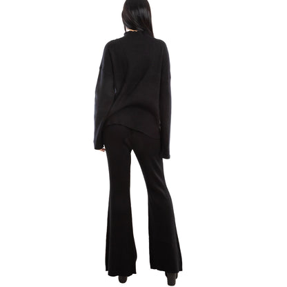 toocool completo donna maglia costine 2 pezzi set coordinato alto pantaloni zampa laccio tuta casual loungewear 59111
